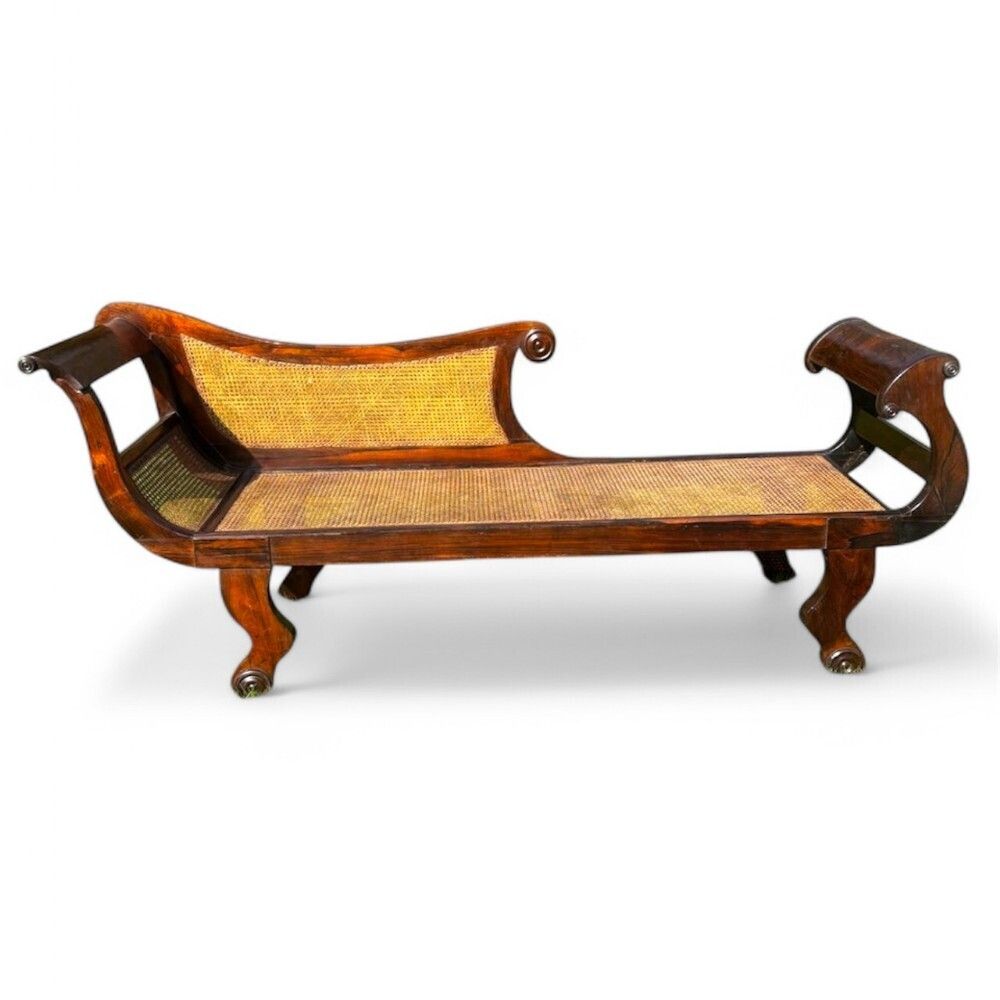 19th Century Solid Rio Rosewood Chaise Lounge With Cane Seating photo furniture