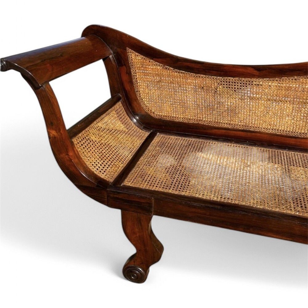19th Century Solid Rio Rosewood Chaise Lounge With Cane Seating photo buy