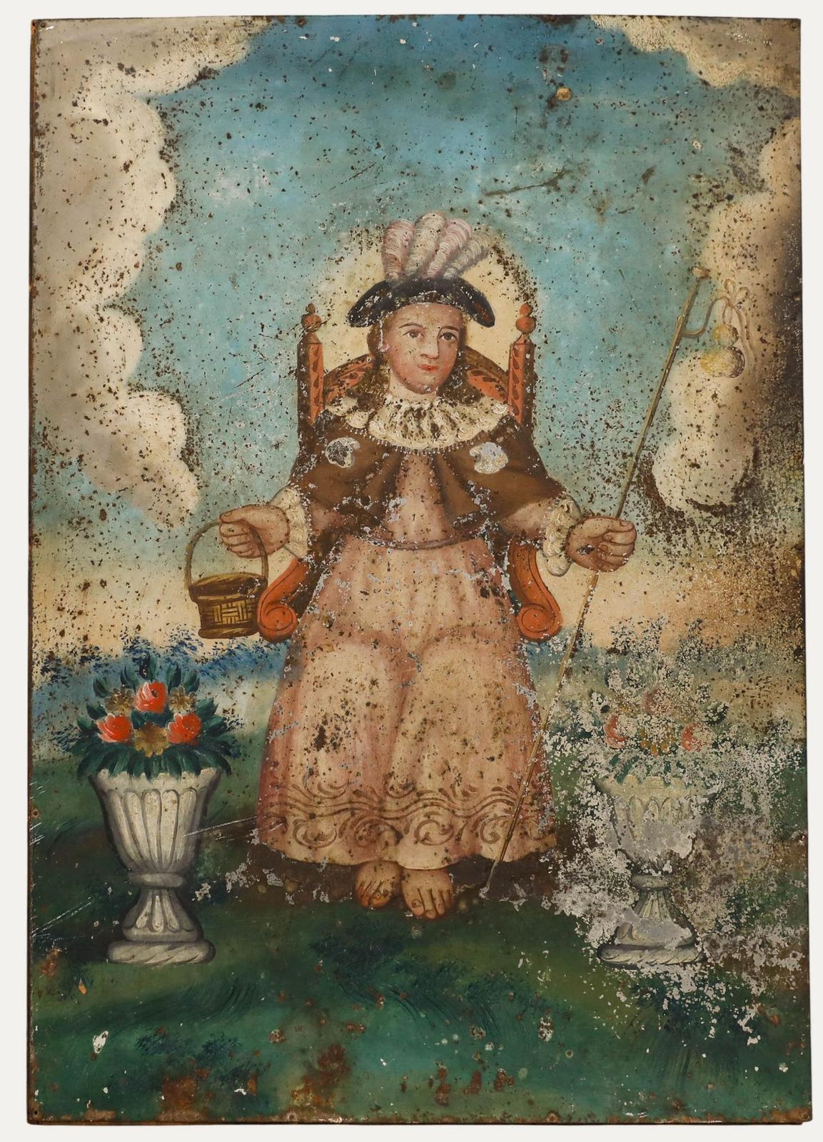 Cuzco School Early 20th Century Oil   Holy Infant Of Atocha On A Mountain