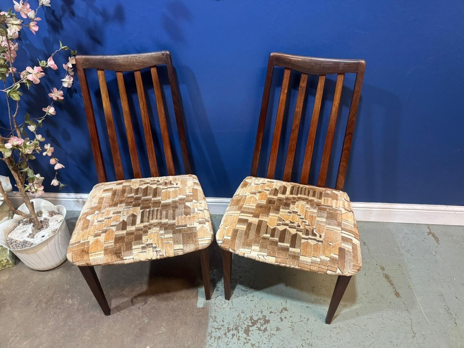 Set Of 2 G Plan Dining Chairs Fresco Teak Fabric Padded Vintage Mid Century. photo furniture