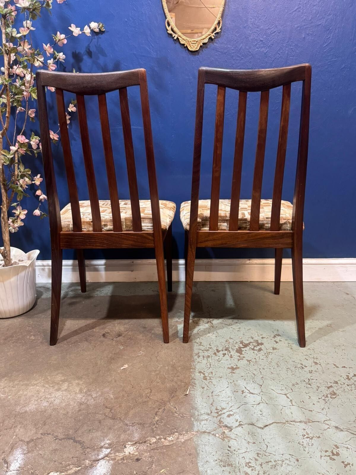 125.0 Set Of 2 G Plan Dining Chairs Fresco Teak Fabric Padded Vintage Mid Century. photo