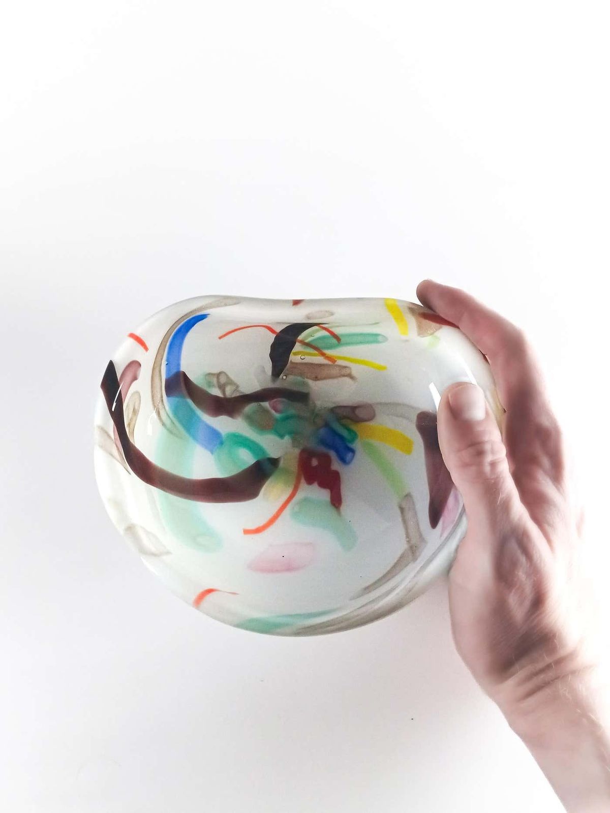 Murano Lattimo And Aventurine Glass Bowl Attributed To Fratelli Toso, 1960s photo vintage