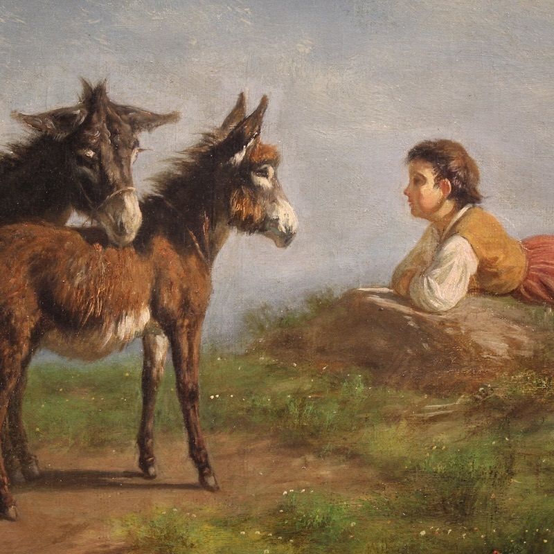 photo for sale 19th Century Italian Signed Bucolic Landscape Painting