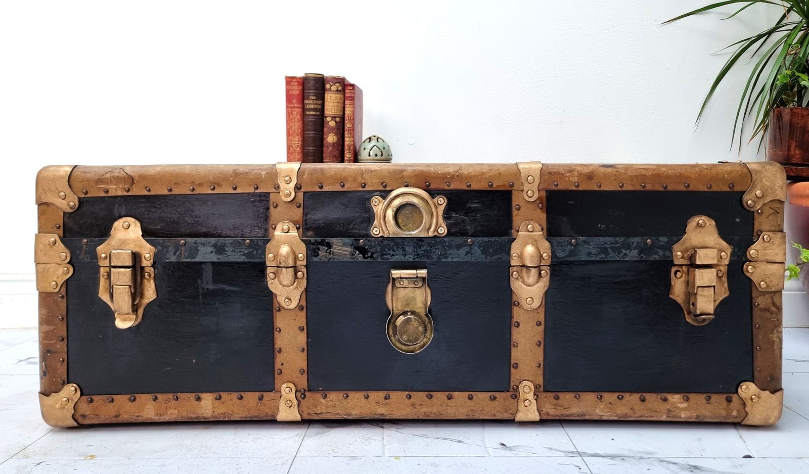 Antique Fitted Travel Steamer Cabin Trunk American Standswell/Perkiomen 1910s photo Furniture