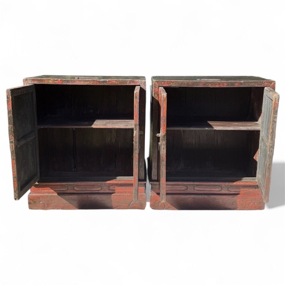 Pair Of Antique 19thc Chinoiserie Lacquered Side Cabinets photo Furniture