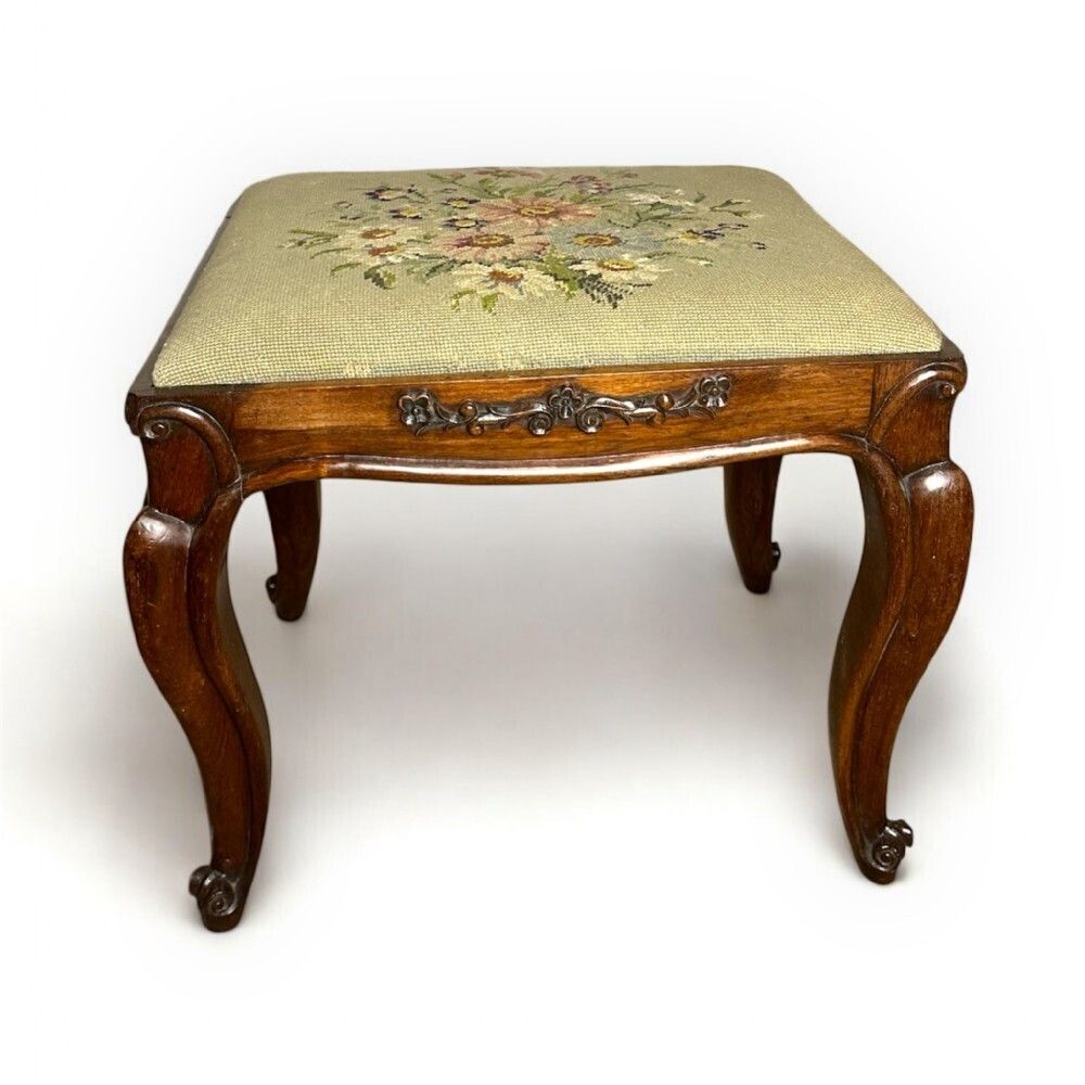 Decorative 19th Century Rosewood Stool With Intricate Carved Detailing photo Furniture