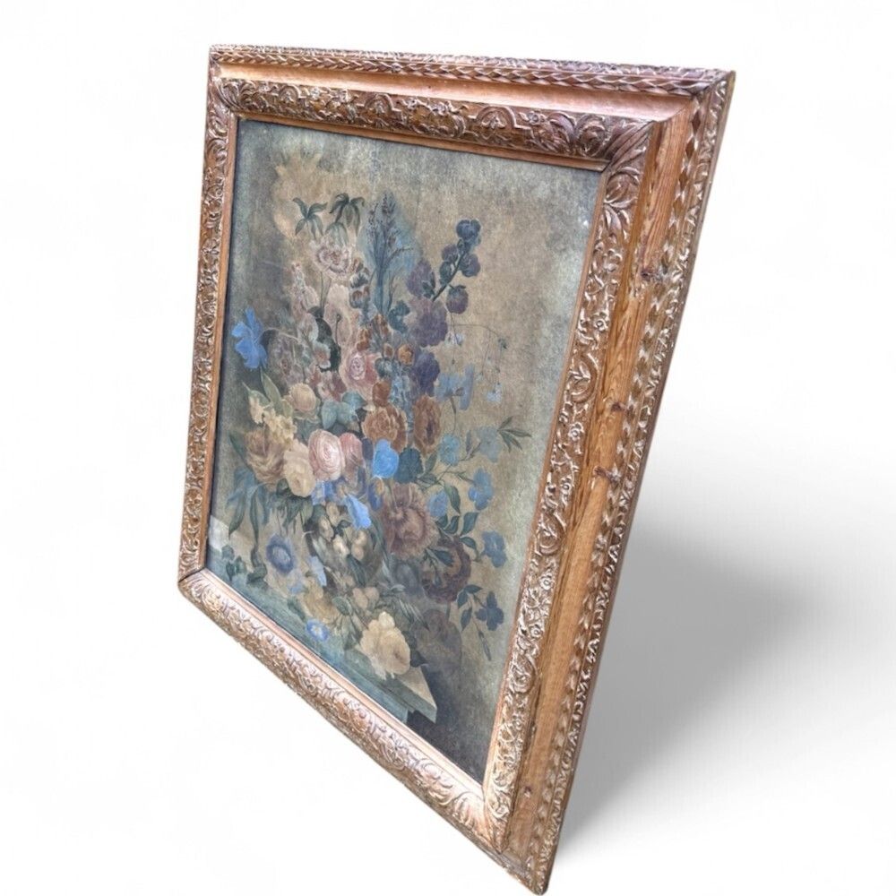 Elegant Late Georgian Carved Pine Picture Or Mirror Frame With Floral Print photo for sale