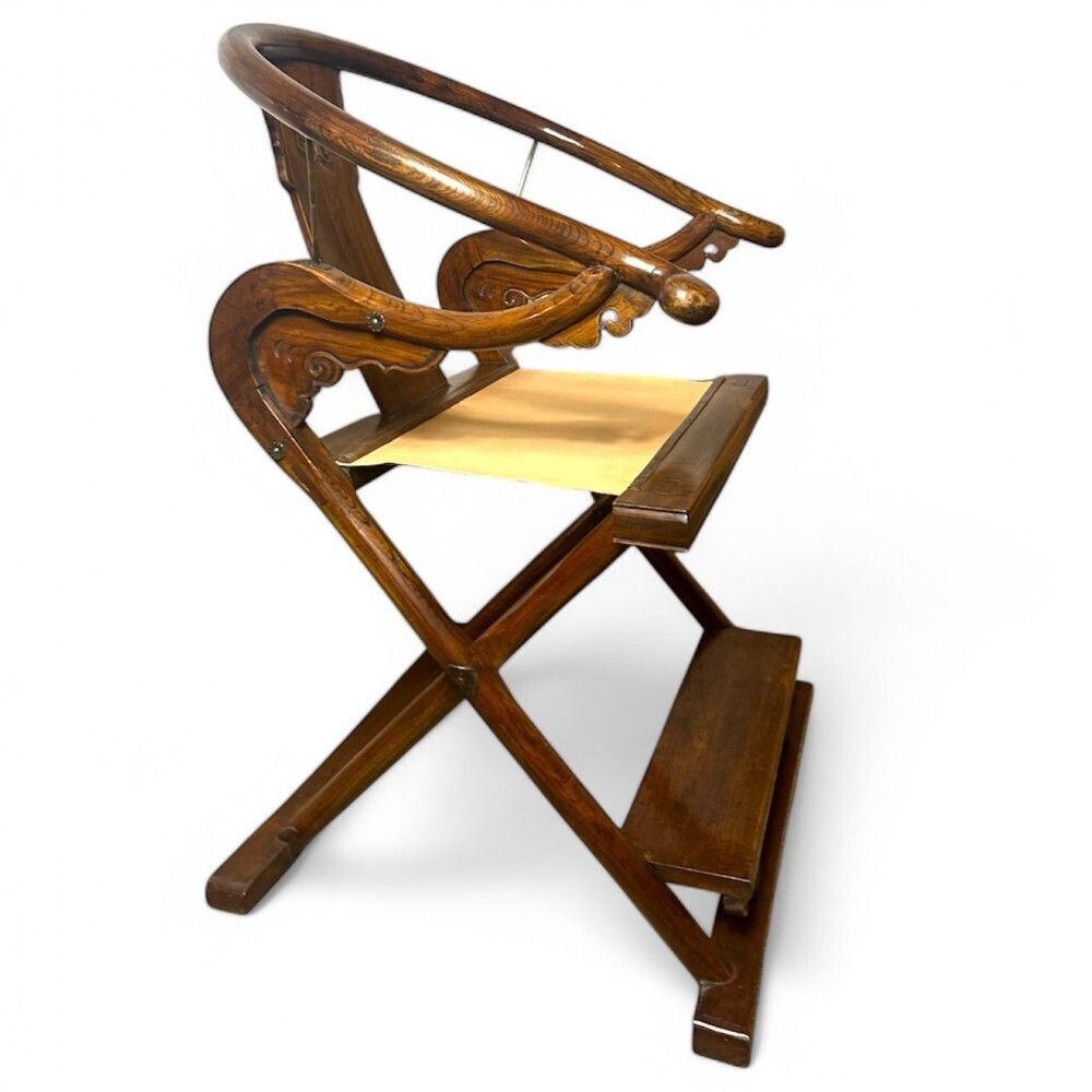 Antique Chinese Folding Horseshoe Back Throne Chair, 19th Century photo furniture