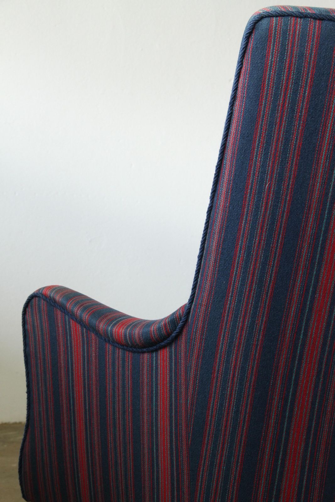 Vintage Mid Century Modern Wingback Armchair In Striped Upholstery, 1950s  1 photo buy