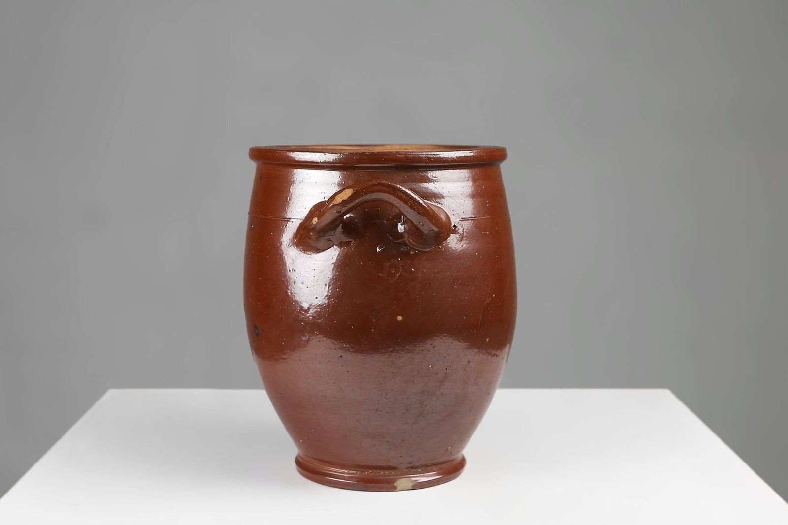Large Glazed Brown Ceramic Pot, Belgium, 1800s photo furniture