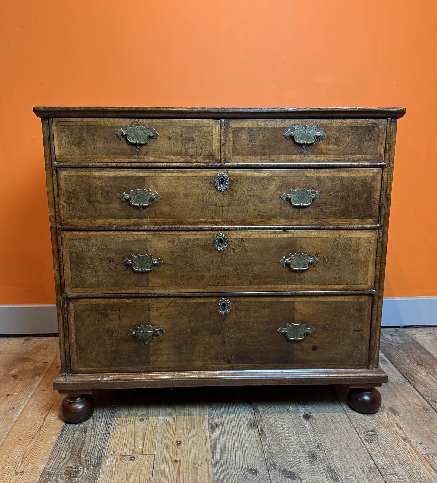 Antique George I Feather Banded Walnut Chest Of Drawers photo furniture