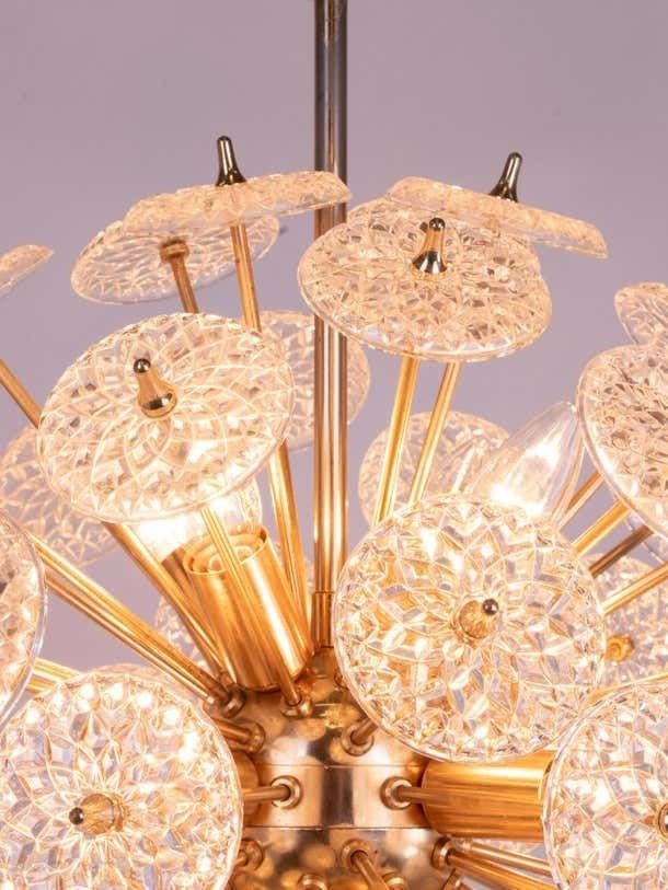 Modernist 20" Starburst Chandelier Glass & Brass By Val Saint Lambert 1960s photo vintage