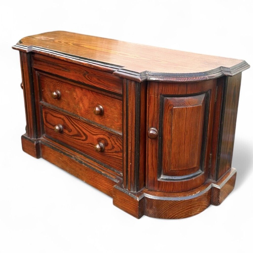 Victorian Pitch Pine Apprentice Cabinet With Ebonised Moulding