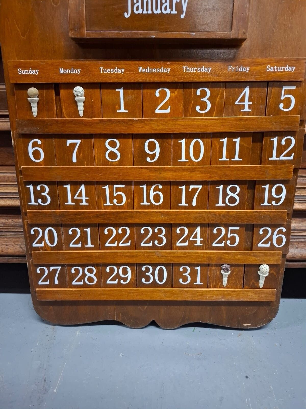 Vintage Wooden Perpetual Wall Golf Calendar photo for sale