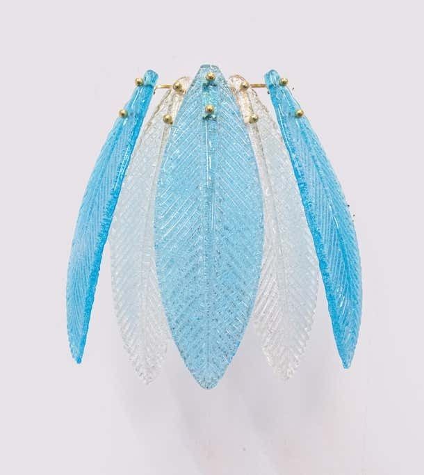 Murano Palmette Wall Sconce Aquamarine Glass & Brass By Barovier, Italy 1960s photo furniture