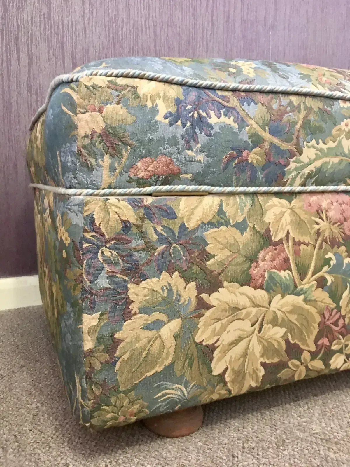 photo for sale Antique Victorian Sprung Daybed Storage Chaise Ottoman In Woven Jacquard Brocade