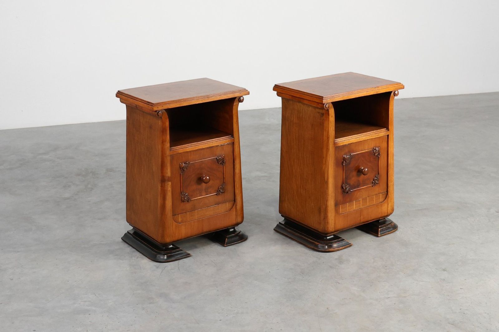 Furniture Art Deco Wooden Nightstands, Italy, 1920s, Set Of 2 photo