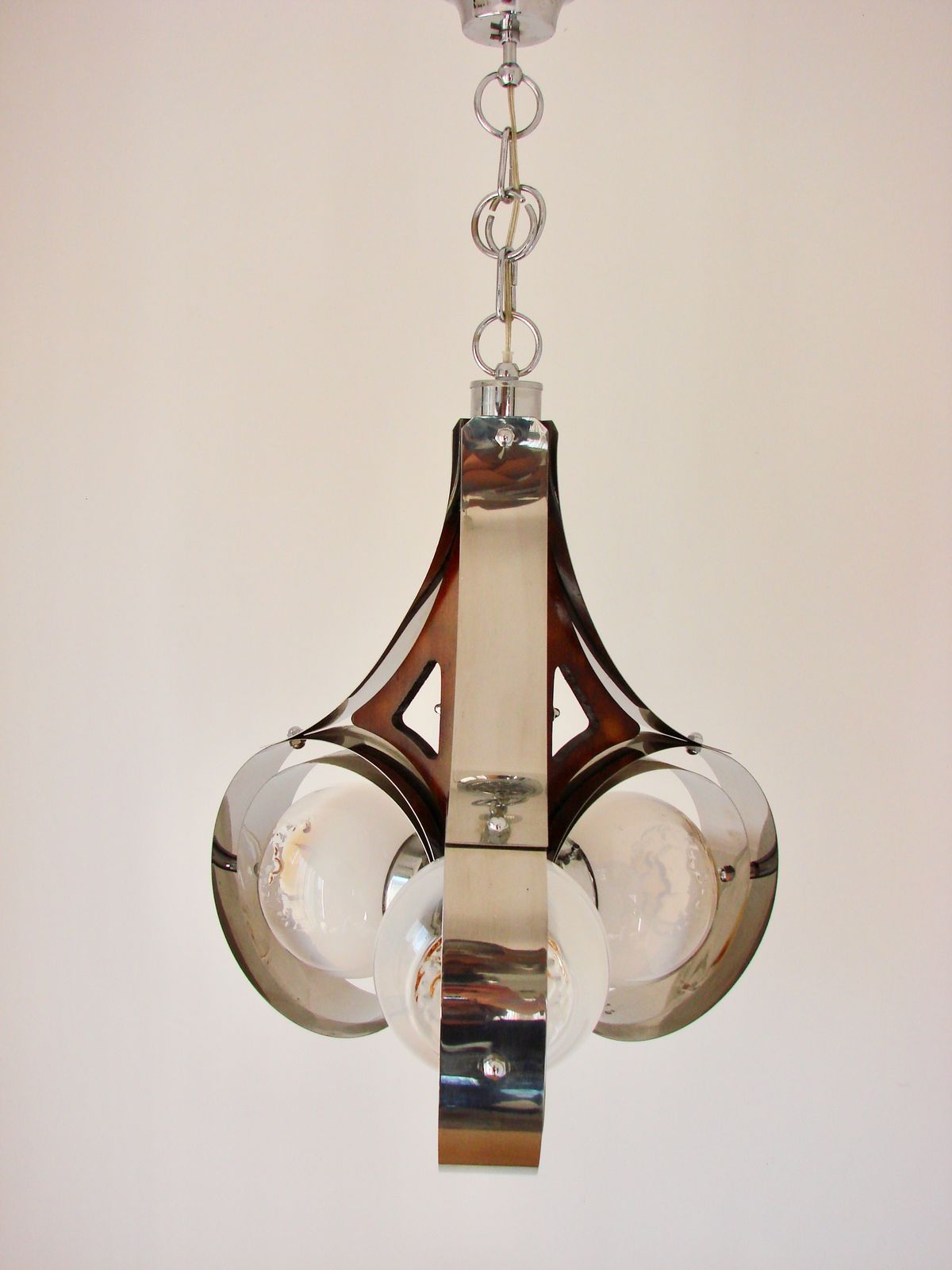 photo for sale Mazzega Murano Pendant Lamp, Italy, 1970s – Chrome And Art Glass