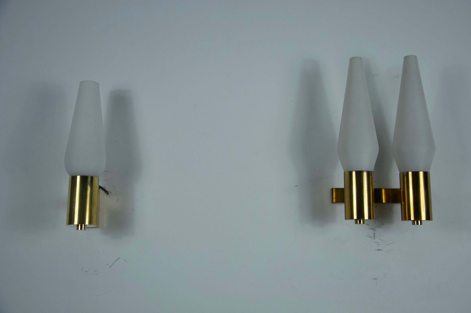 Pair Of Brass And Opaline Wall Lamps, Italy, 1960s photo 1244.0