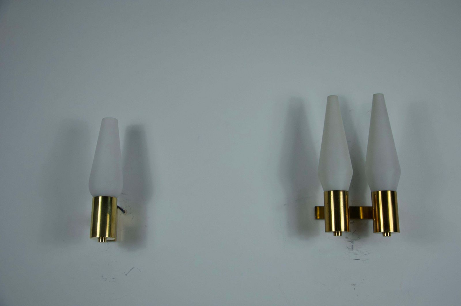 Pair Of Brass And Opaline Wall Lamps, Italy, 1960s photo vinterior