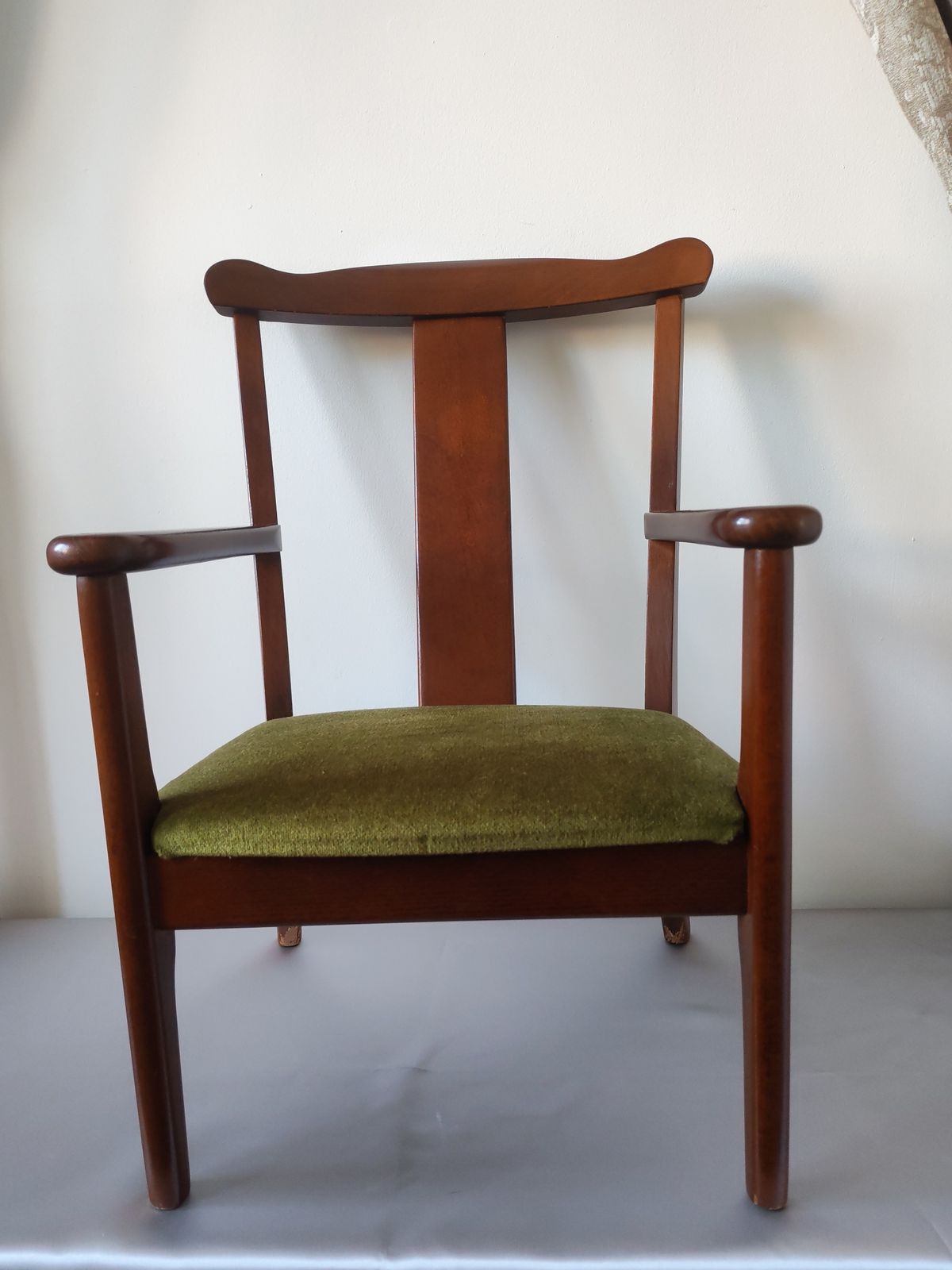 Rare Vintage Parker Knoll 'Pk 1108' Child's Armchair, Green Velvet, C.1985 photo vintage