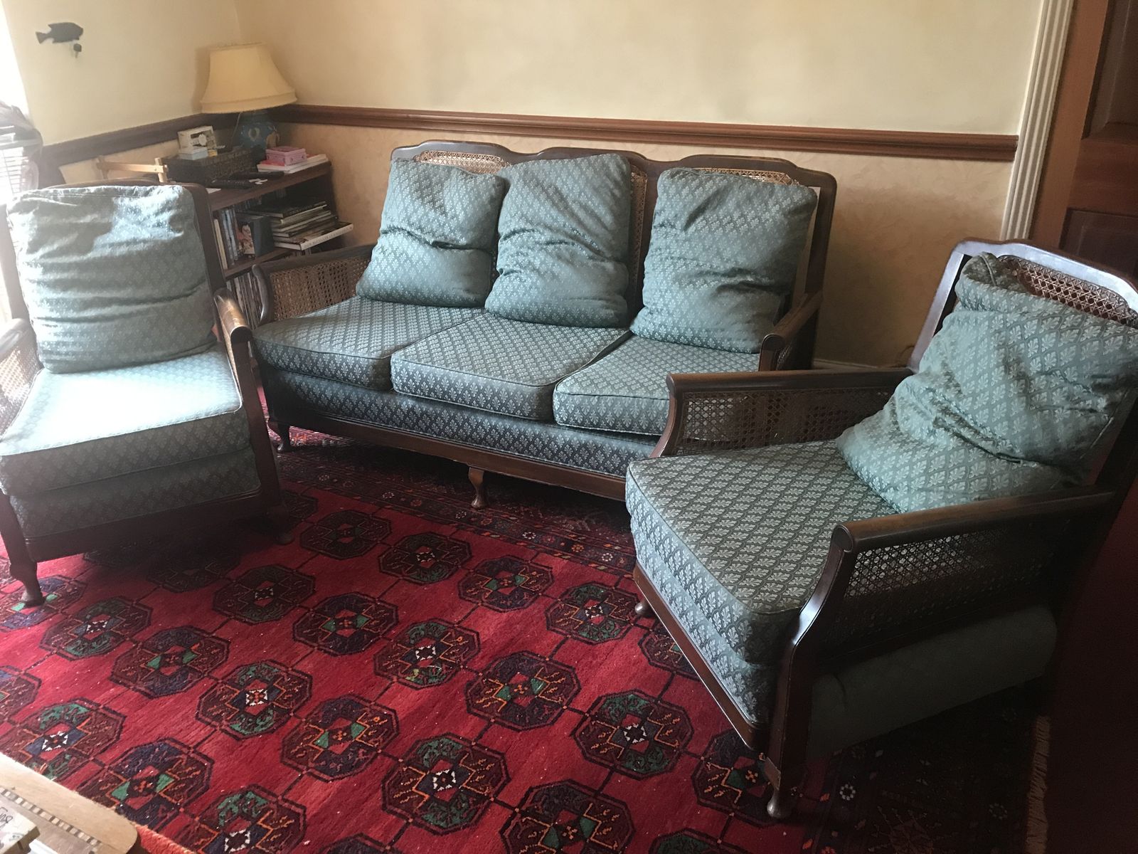 Bergere Sofa And Two Arm Chairs In Need Of Some Restoration. photo 120.0