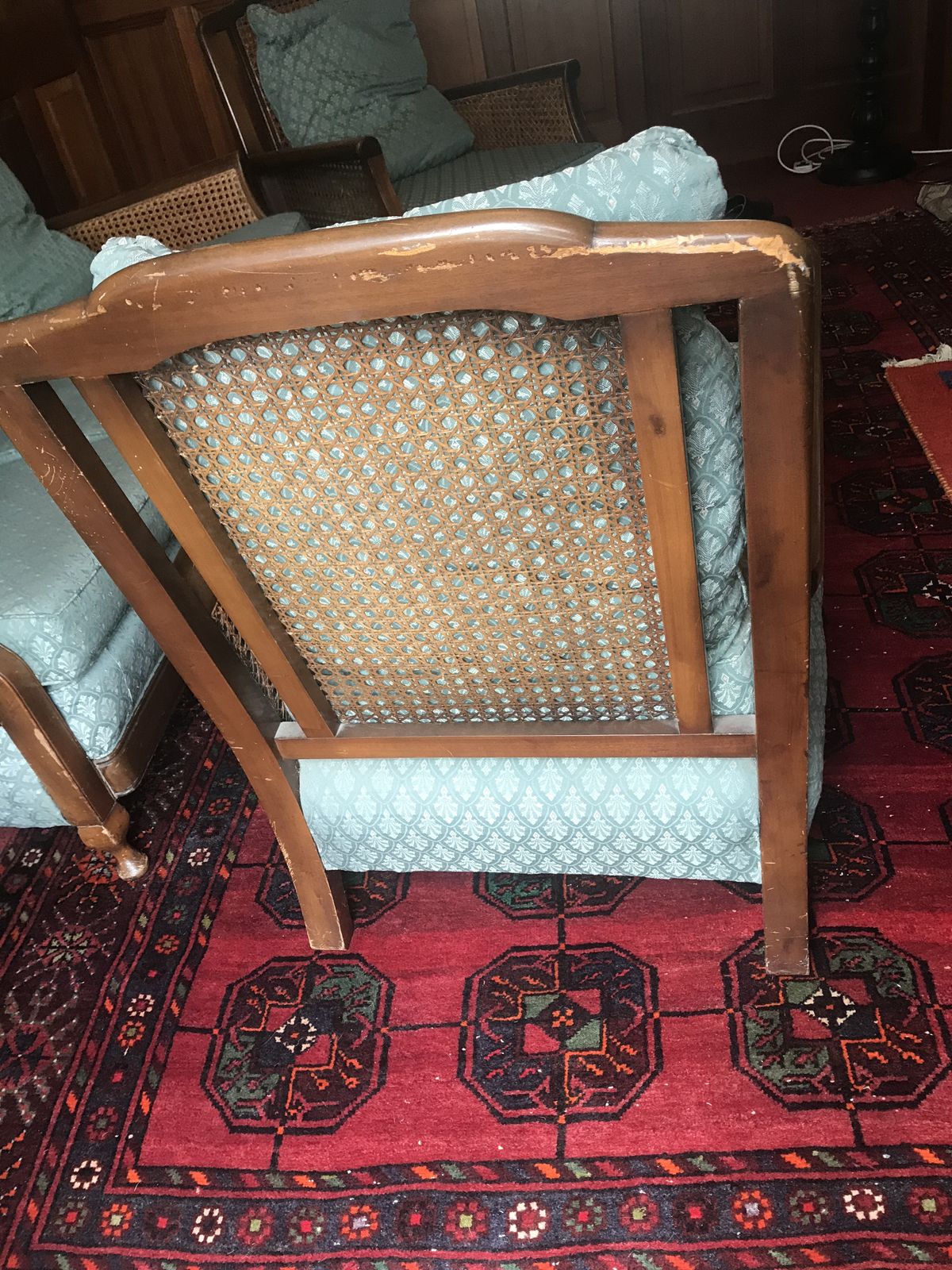 photo for sale Bergere Sofa And Two Arm Chairs In Need Of Some Restoration.