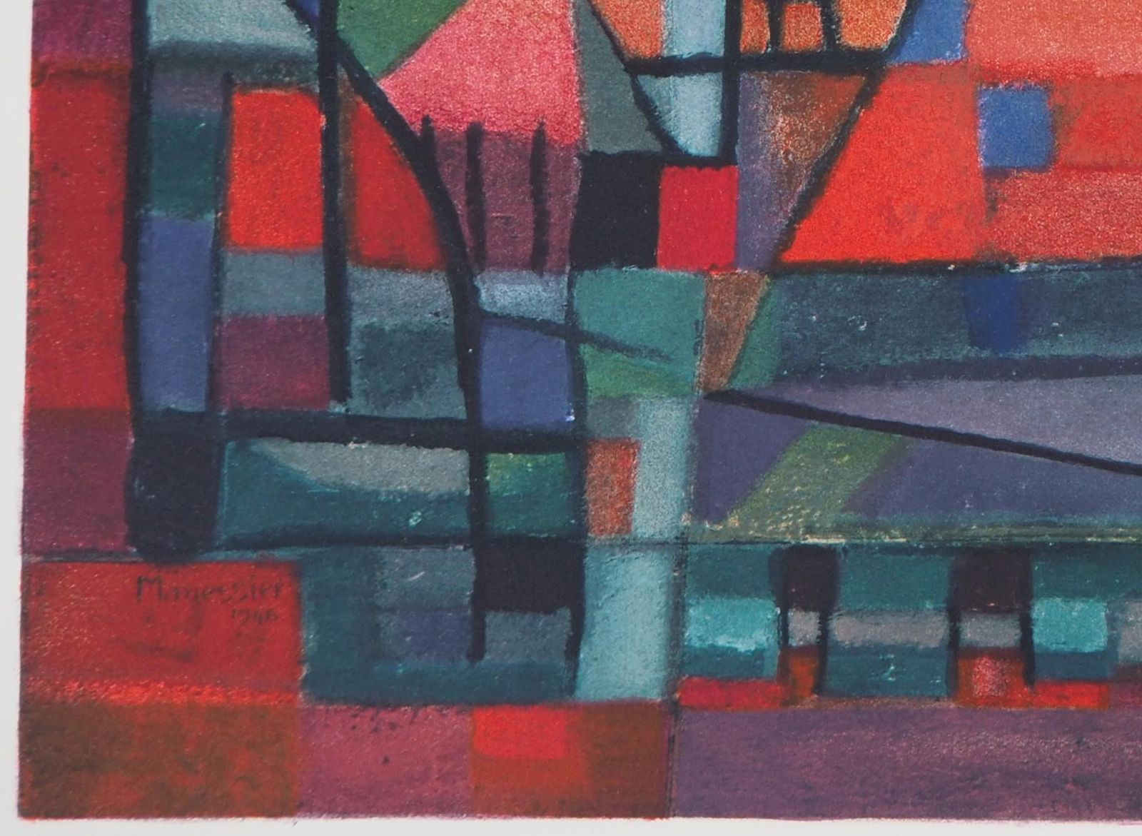 Alfred Manessier Construction Of The Bridge In Red   Lithograph, Mourlot 1972 photo vinterior