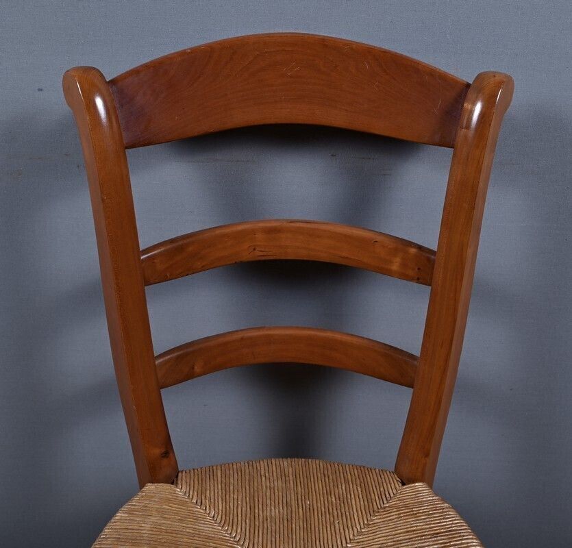 Furniture Pair Of Cherrywood Straw Seated Chairs, Restoration Style – Mid 20th Century photo