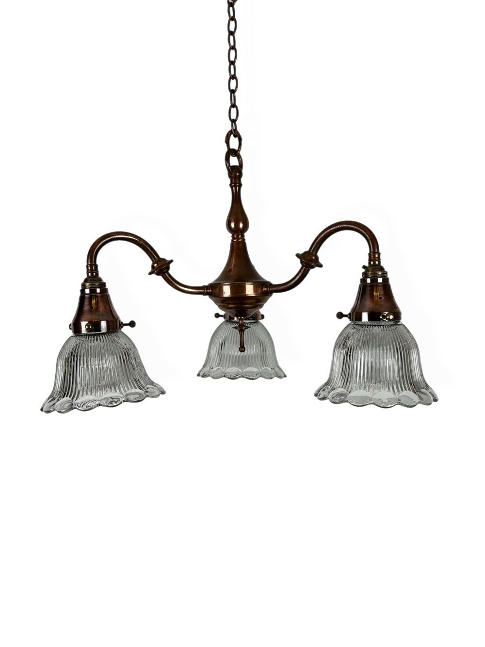 Three Arm Chandelier With Holophane Glass Shades (56220)
