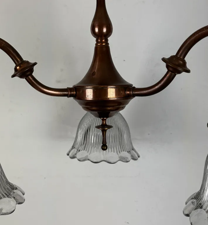 Three Arm Chandelier With Holophane Glass Shades (56220) photo Lighting