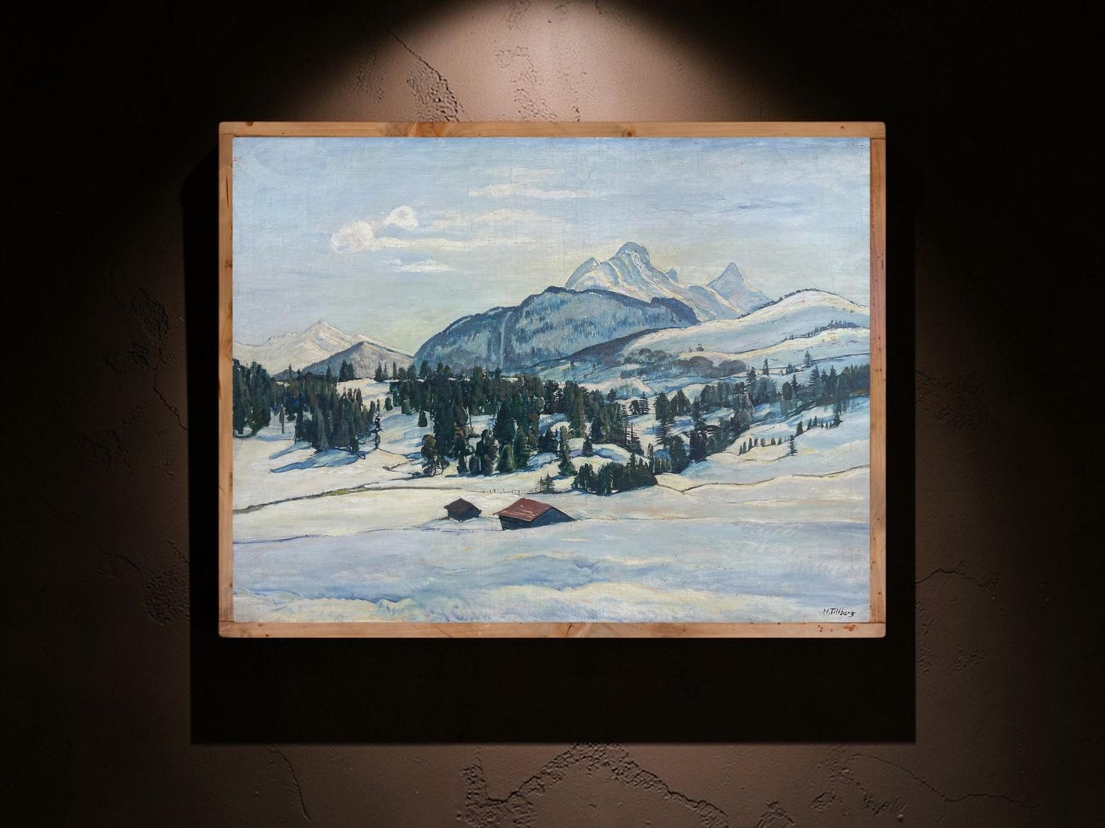 photo vintage Snowy Alpine Landscape Oil On Canvas   Harald Tillberg
