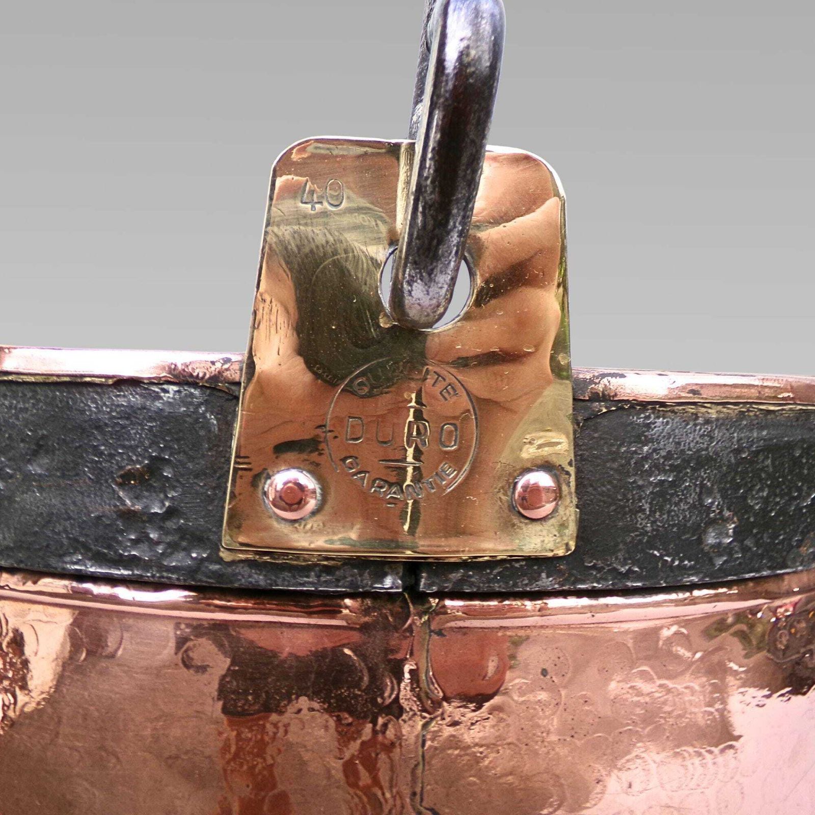 Large Antique 19th Century French Hammered Copper & Brass Wrought Iron Bound Log Bucket With Handle photo for sale