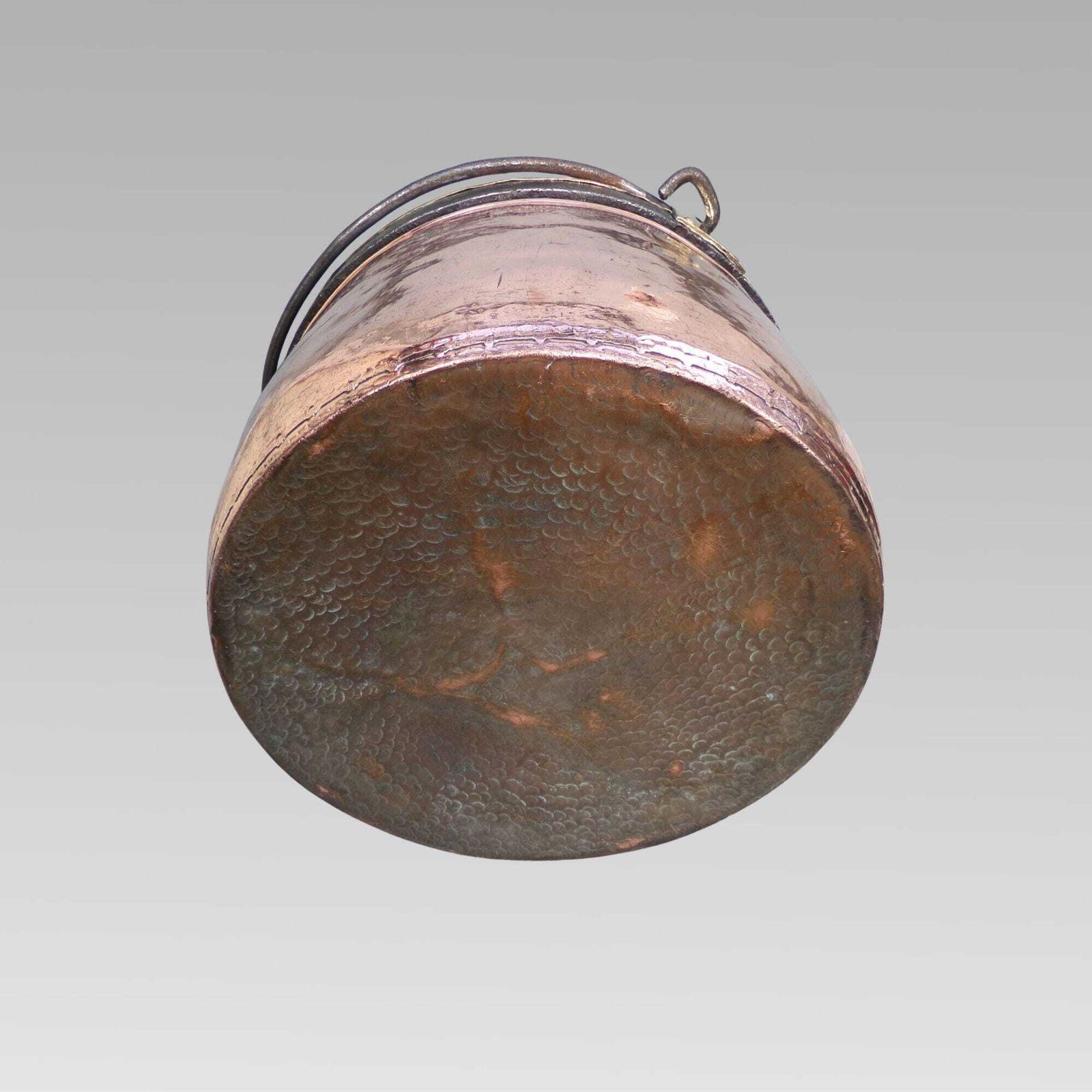Large Antique 19th Century French Hammered Copper & Brass Wrought Iron Bound Log Bucket With Handle photo buy