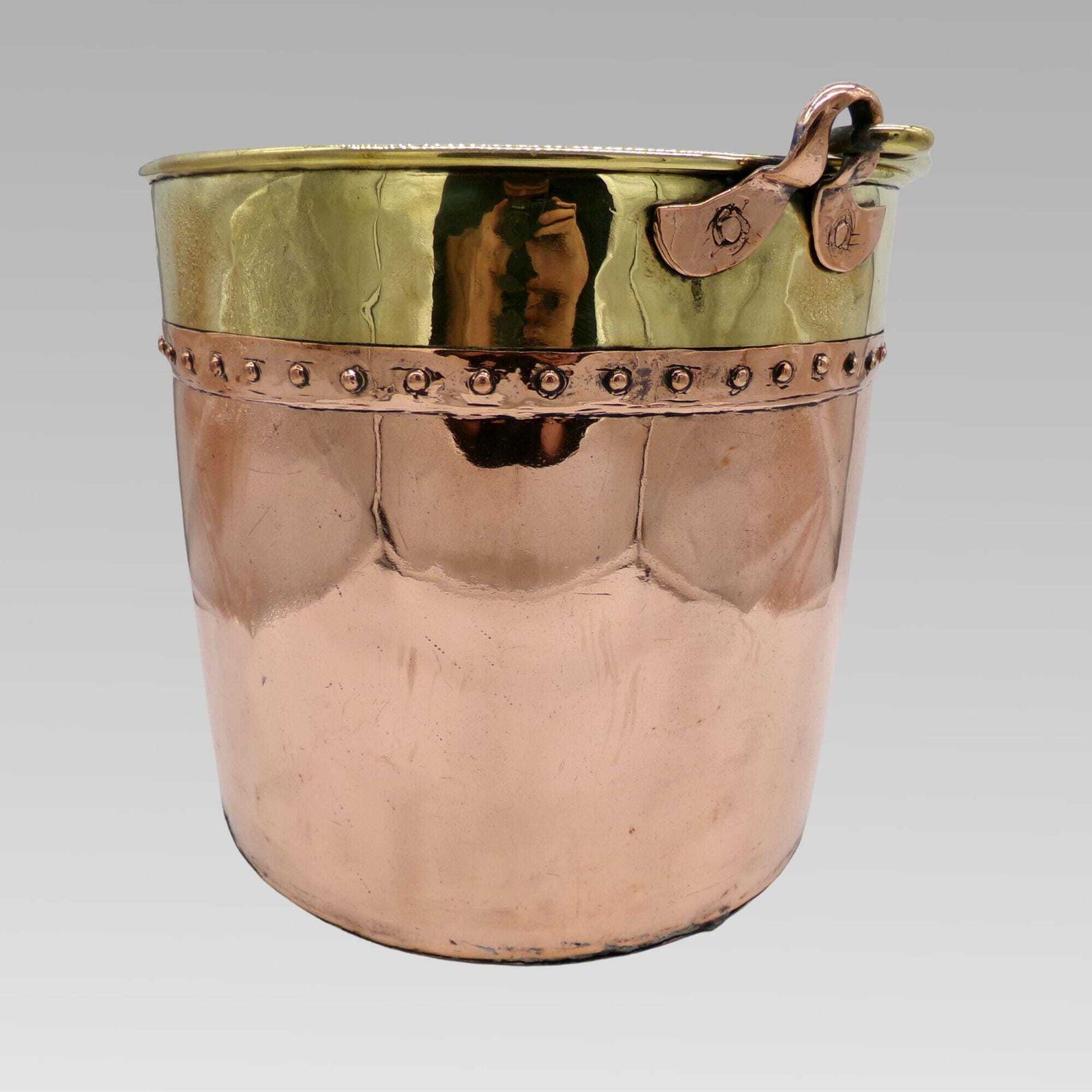 Quality Large Antique Riveted Polished Copper & Brass Coal Fireplace Log Bucket photo Home Decor