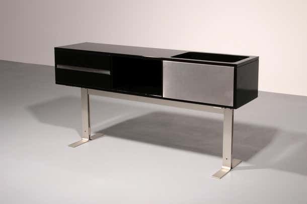Stunning Willy Rizzo Bar / Sideboard In Black & Stainless Steel, Italy 1969 photo for sale
