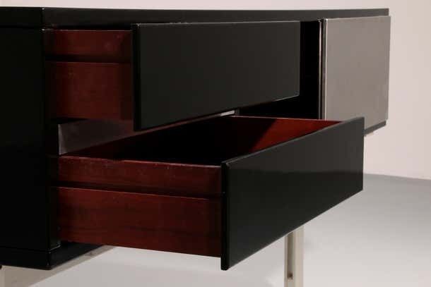 photo furniture Stunning Willy Rizzo Bar / Sideboard In Black & Stainless Steel, Italy 1969