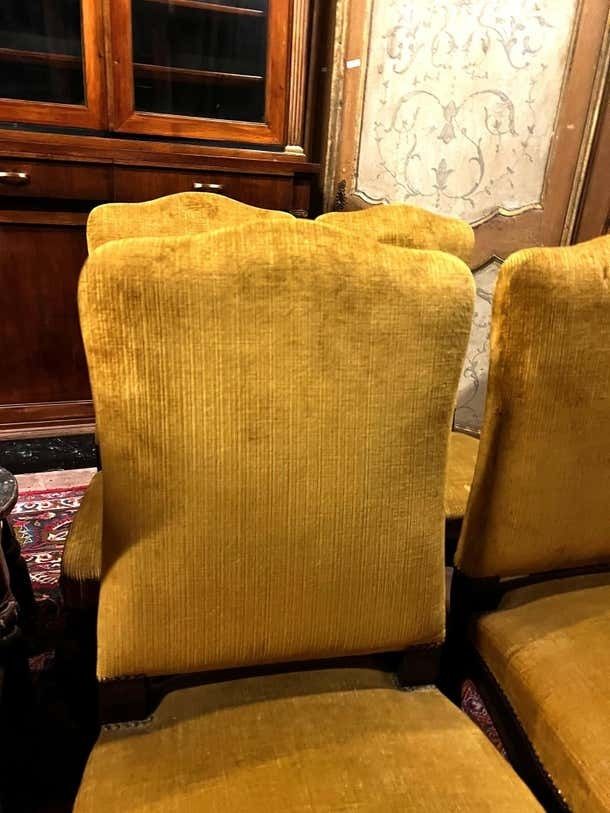 Six Of No. 4 Solid Walnut Chairs With Yellow Velvet Upholstery, Italy photo 1581.0