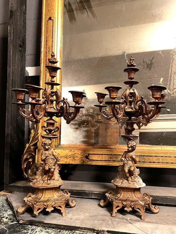 Pair Of Finely Chiseled Gilt Bronze Candlesticks, Italy photo furniture
