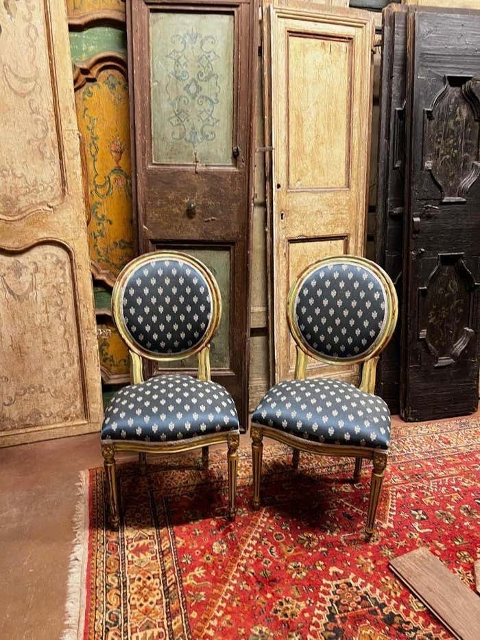 No. 6 Louis XVI Style Chairs, White Lacquer With Blue Lily Fabric, Italy photo 1776.0