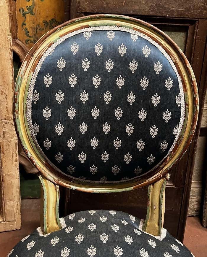 1776.0 No. 6 Louis XVI Style Chairs, White Lacquer With Blue Lily Fabric, Italy photo