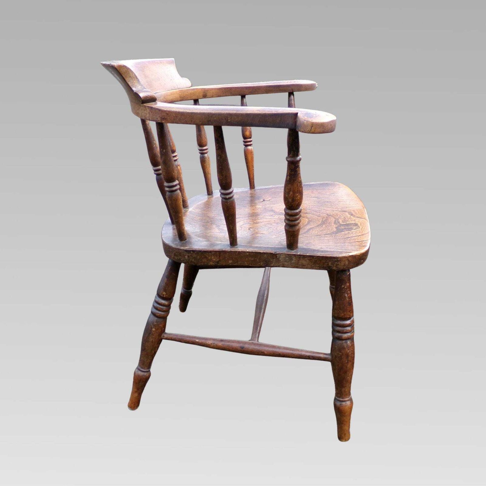 Stunning Antique 19th Century Elm & Beech Smokers Bow Captains Arm Chair photo 625.0