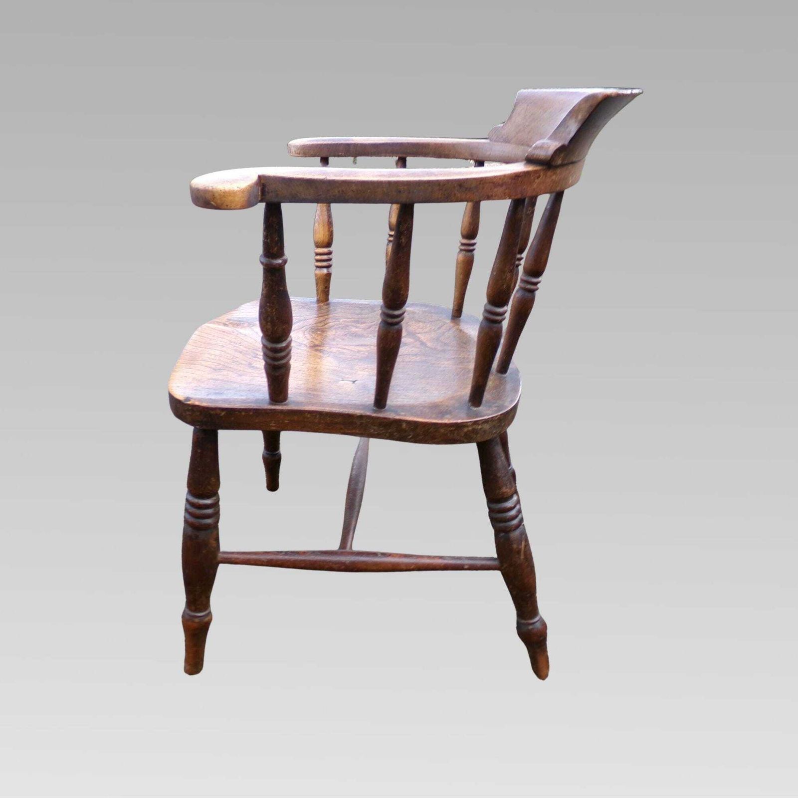 Stunning Antique 19th Century Elm & Beech Smokers Bow Captains Arm Chair photo buy