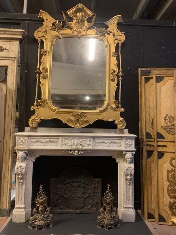 Monumental Fireplace Frame Made Of Richly Carved White Marble, Italy photo for sale