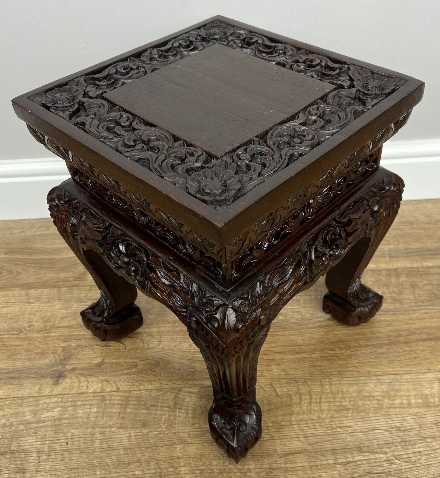 Plant Stand Vintage Chinese Style Mahogany Carved Table photo vintage