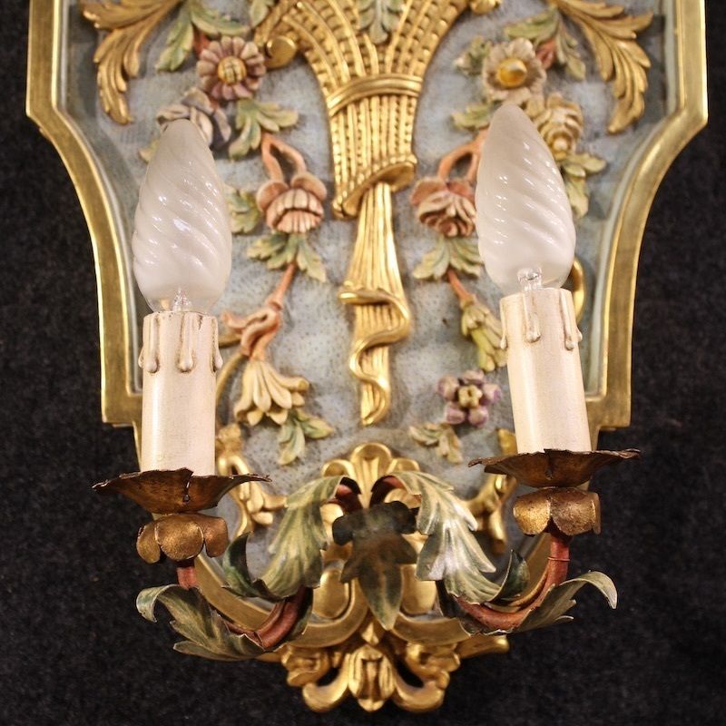 Pair Of Lacquered And Gilded Italian Louis XVI Style Wall Lamps photo buy