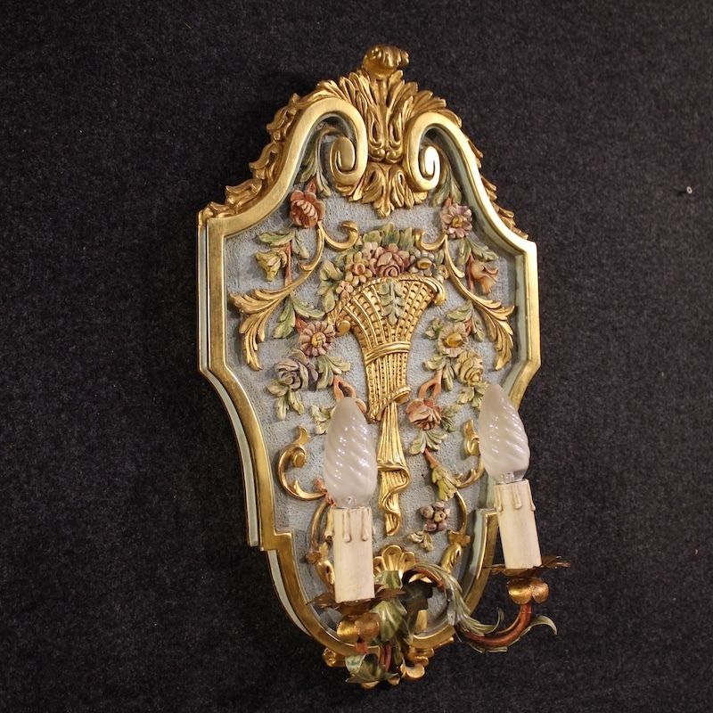 photo furniture Pair Of Lacquered And Gilded Italian Louis XVI Style Wall Lamps