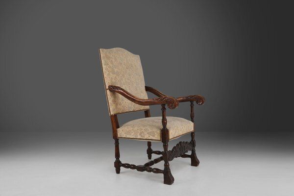 Antique Renaissance Throne Armchair In Carved Oak, France, 1850s