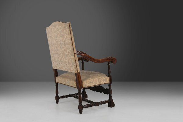 Antique Renaissance Throne Armchair In Carved Oak, France, 1850s photo vinterior