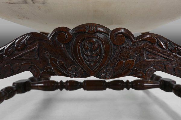 Antique Renaissance Throne Armchair In Carved Oak, France, 1850s photo vintage